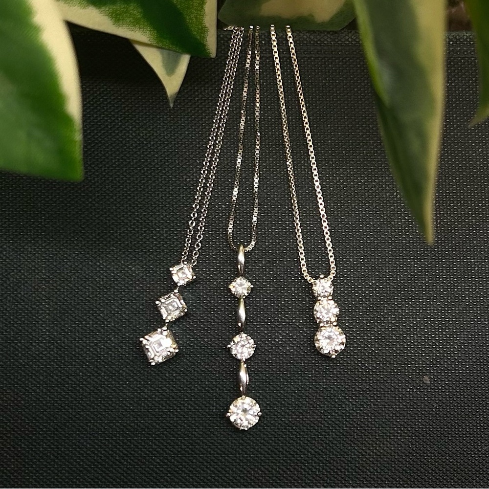Set of 3 Sterling Silver and CZ stones Necklaces
